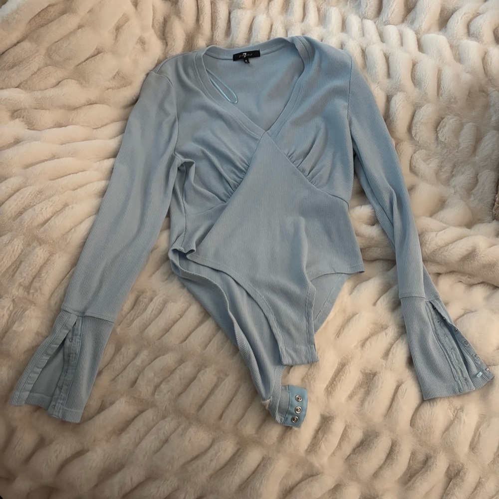 7 For All Mankind Gray Wrap Ruched Bodysuit